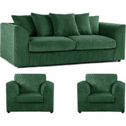 Luxor 5 Seater Green Jumbo Cord Scatter Back Sofa Suite - Wilko - thumbnail 3