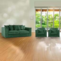 Luxor 5 Seater Green Jumbo Cord Scatter Back Sofa Suite - Wilko - thumbnail 1