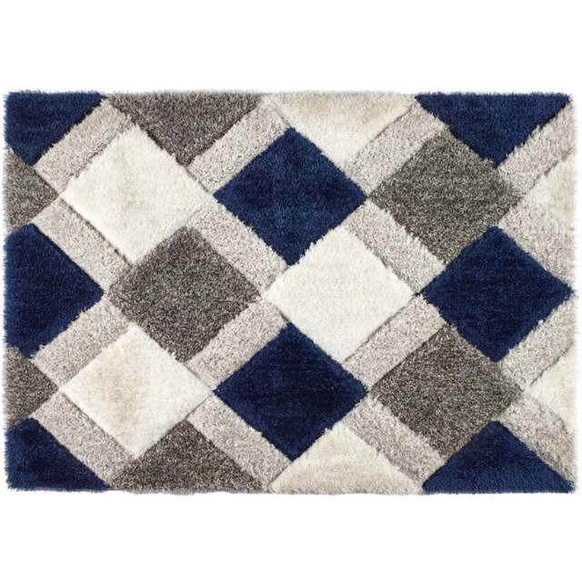 Origins 3D Geo Shaggy Navy Carved Rug 60 x 110cm - Size: 60 x 110 x 4cm - Blue - Wilko - image 1