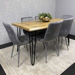 Kosy Koala 6 Seater Velvet Wooden Dining Set Grey - Multi - Wilko - thumbnail 6