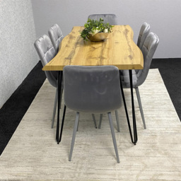 Kosy Koala 6 Seater Velvet Wooden Dining Set Grey - Multi - Wilko - thumbnail 7