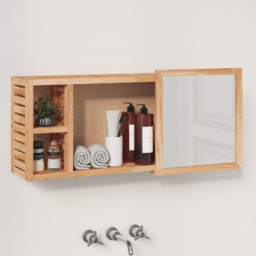 vidaXL 3 Compartment Solid Wood Walnut Sliding Mirror Bathroom Cabinet - Size: 34 x 80 x 17cm - Brown - Wilko