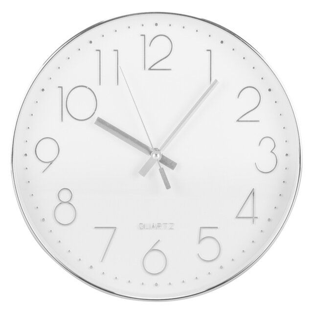 Silver Numbers Round Wall Clock 30cm - Wilko - image 1