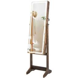 Costway 2 Drawer Rustic Brown LED Light Standing Jewellery Cabinet - Size: 41 x 38.5 x 151cm - Wilko