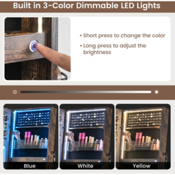 Costway 2 Drawer Rustic Brown LED Light Standing Jewellery Cabinet - Size: 41 x 38.5 x 151cm - Wilko - thumbnail 7