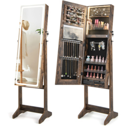 Costway 2 Drawer Rustic Brown LED Light Standing Jewellery Cabinet - Size: 41 x 38.5 x 151cm - Wilko - thumbnail 4