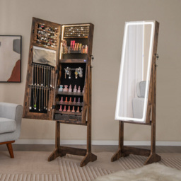 Costway 2 Drawer Rustic Brown LED Light Standing Jewellery Cabinet - Size: 41 x 38.5 x 151cm - Wilko - thumbnail 3