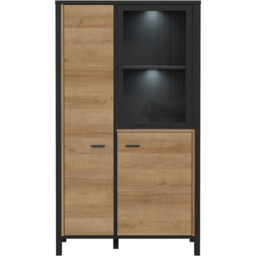 Florence High Rock 2 Door Matt Black and Riviera Oak Small Display Cabinet - Size: 40 x 86 x 152cm - Furniture to Go - Wilko - thumbnail 6