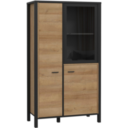 Florence High Rock 2 Door Matt Black and Riviera Oak Small Display Cabinet - Size: 40 x 86 x 152cm - Furniture to Go - Wilko - thumbnail 3