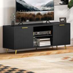 HOMCOM 2 Door 2 Shelf Black TV Stand Cabinet with Storage - Size: 48.0 cm x 35.0 cm x 120.0 cmcm - Wilko - thumbnail 1