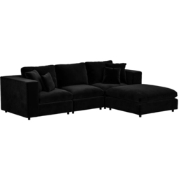 SOLACE+CO Asher 4 Seater Black Velvet Sofa with Footstool - Wilko - thumbnail 3
