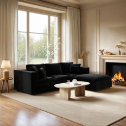 SOLACE+CO Asher 4 Seater Black Velvet Sofa with Footstool - Wilko - thumbnail 6