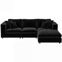 SOLACE+CO Asher 4 Seater Black Velvet Sofa with Footstool - Wilko - thumbnail 4