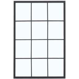 Living and Home Grid Window Mirror with Metal Frame - Size: 90 x 60 x 2cm - Black - Wilko