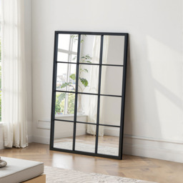 Living and Home Grid Window Mirror with Metal Frame - Size: 90 x 60 x 2cm - Black - Wilko - thumbnail 3