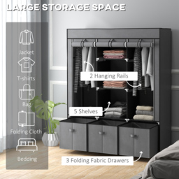 Portland 3 Drawers Dark Grey Portable Fabric Wardrobe - Wilko - thumbnail 7