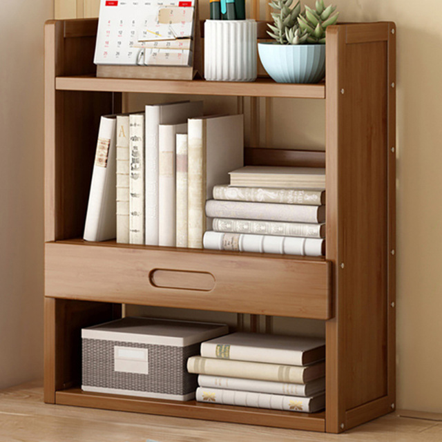 Living and Home Single Drawer 3 Shelf Brown Bamboo Desktop Bookshelf - Wilko - image 1