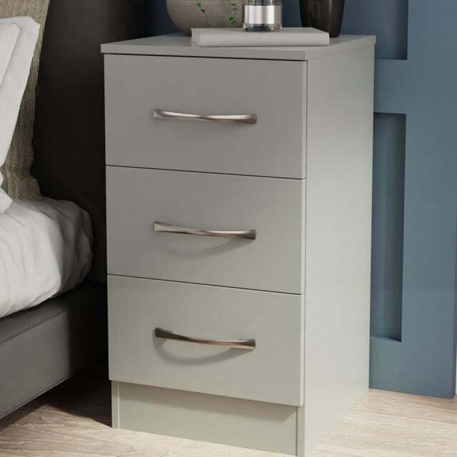 Crowndale Avon 3 Drawer Dusk Grey Bedside Cabinet Ready Assembled - Wilko - image 1