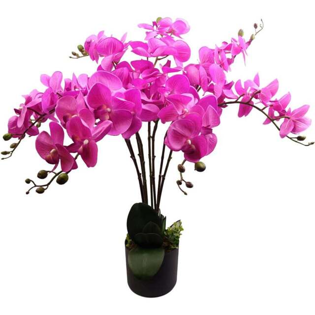 Leaf Dark Pink Orchid Bush Artificial Tree in Pot 2.8ft - Size: 85 x 70 x 70cm - Wilko - image 1