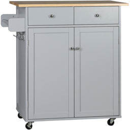 Portland 2 Door 2 Drawer Grey Kitchen Island Trolley - Size: 87 x 48 x 90cm - Wilko