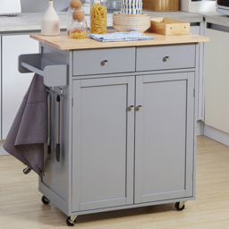 Portland 2 Door 2 Drawer Grey Kitchen Island Trolley - Size: 87 x 48 x 90cm - Wilko - thumbnail 3