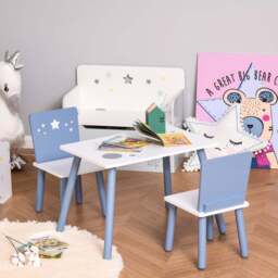 Playful Haven 3 Piece Blue Kids Table and Chair Set - Size: 60 x 143 x 55cm - Wilko