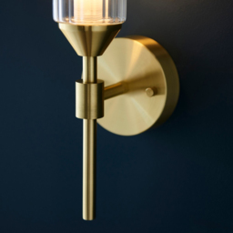 Merano Trieste Clear Frosted Glass Satin Brass Plate Wall Lamp - Size: 11.4 x 9 x 31.3cm - Brown - Wilko - thumbnail 6