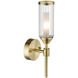 Merano Trieste Clear Frosted Glass Satin Brass Plate Wall Lamp - Size: 11.4 x 9 x 31.3cm - Brown - Wilko - thumbnail 4