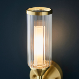 Merano Trieste Clear Frosted Glass Satin Brass Plate Wall Lamp - Size: 11.4 x 9 x 31.3cm - Brown - Wilko - thumbnail 5