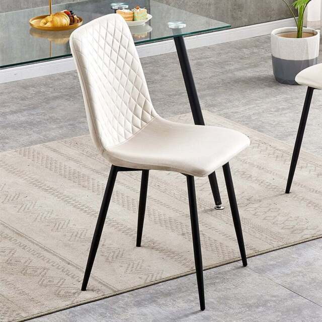 Lexi Set of 4 Beige Velvet Fabric Dining Chairs - Cream - MCC - Wilko - image 1