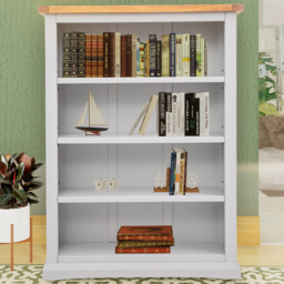 Loreo 4 Shelf Light Grey Wide Bookcase - Wilko - thumbnail 1