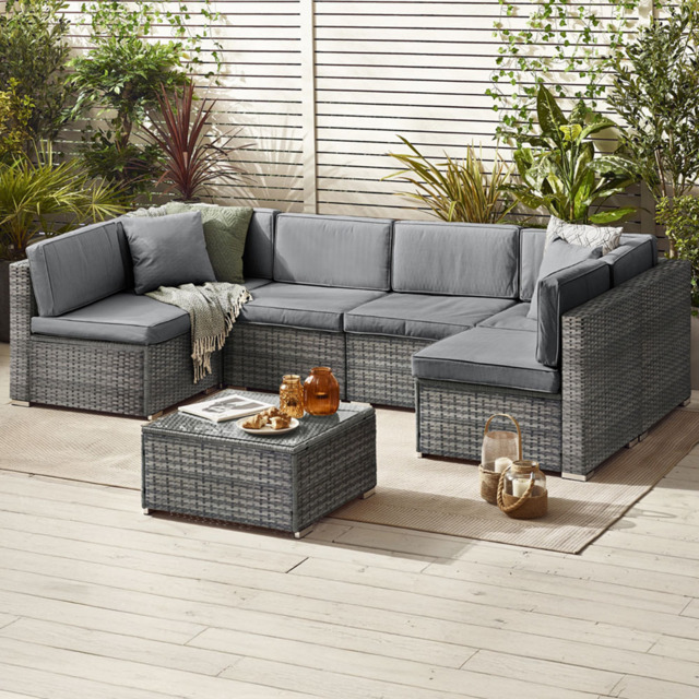 Furniturebox Windermere 6 Seater Grey Rattan Sofa Lounge Set - Wilko - image 1