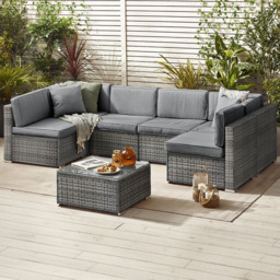 Furniturebox Windermere 6 Seater Grey Rattan Sofa Lounge Set - Wilko