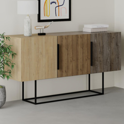 Decortie Tontini Oak Effect and Dark Coffee Console Sideboard Unit - Size: 79.5  x 150.0  x 44.5 cm - Multi - Wilko