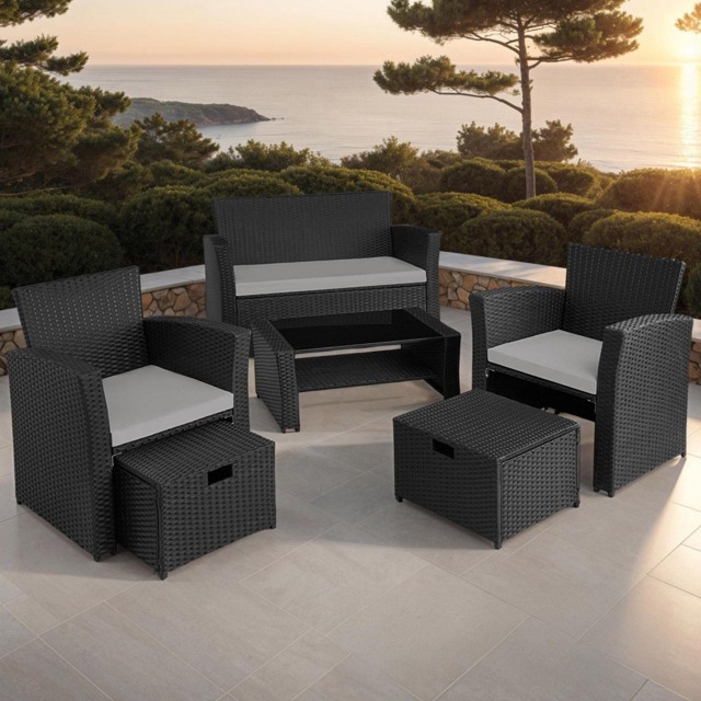 tectake Modena 4 Seater Black and Grey Rattan Garden Lounge Set with Storage - Wilko - image 1