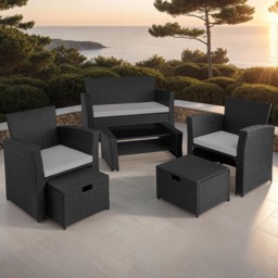 tectake Modena 4 Seater Black and Grey Rattan Garden Lounge Set with Storage - Wilko