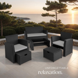tectake Modena 4 Seater Black and Grey Rattan Garden Lounge Set with Storage - Wilko - thumbnail 4