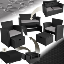 tectake Modena 4 Seater Black and Grey Rattan Garden Lounge Set with Storage - Wilko - thumbnail 3