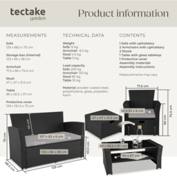 tectake Modena 4 Seater Black and Grey Rattan Garden Lounge Set with Storage - Wilko - thumbnail 7