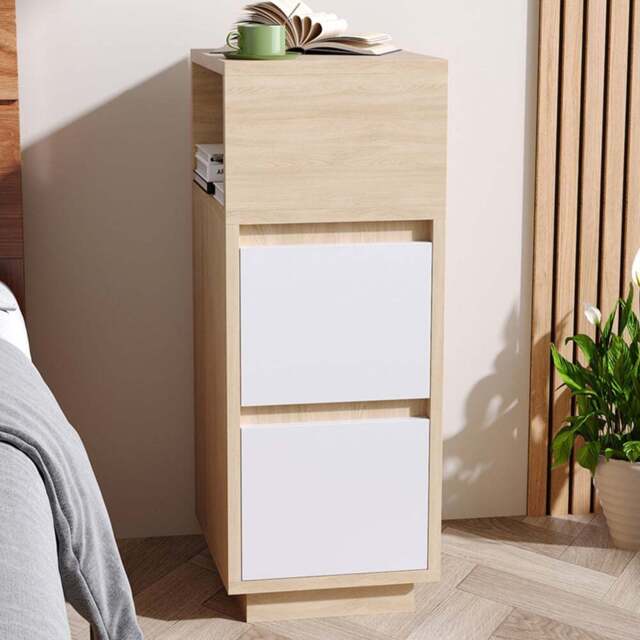 Living and Home 2 Drawer Light Wood and White Bedside Table - Natural - Wilko - image 1