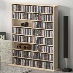 HOMCOM 16 Shelf Natural DVD and CD Media Storage Unit - Size: 126.3 cm x 24 x 106.5 cm - Brown - Wilko