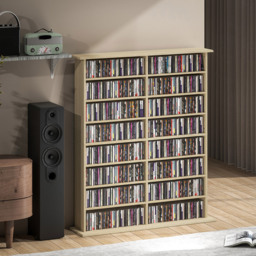 HOMCOM 16 Shelf Natural DVD and CD Media Storage Unit - Size: 126.3 cm x 24 x 106.5 cm - Brown - Wilko - thumbnail 4