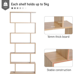 Portland 6 Shelf Oak Wooden Bookcase - Brown - Wilko - thumbnail 5