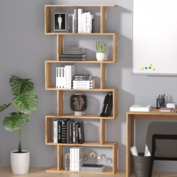 Portland 6 Shelf Oak Wooden Bookcase - Brown - Wilko