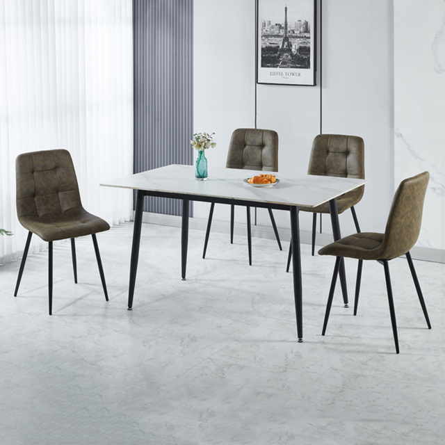 Seconique Fenton 4 Seater Dining Set White and Olive Green Suede Fabric - White/Olive Green Suede Fabric - Wilko - image 1
