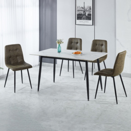 Seconique Fenton 4 Seater Dining Set White and Olive Green Suede Fabric - White/Olive Green Suede Fabric - Wilko