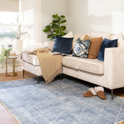 Kukoon Geometric Distressed Denim Blue Washable Rug 80 x 150cm - Wilko - thumbnail 3