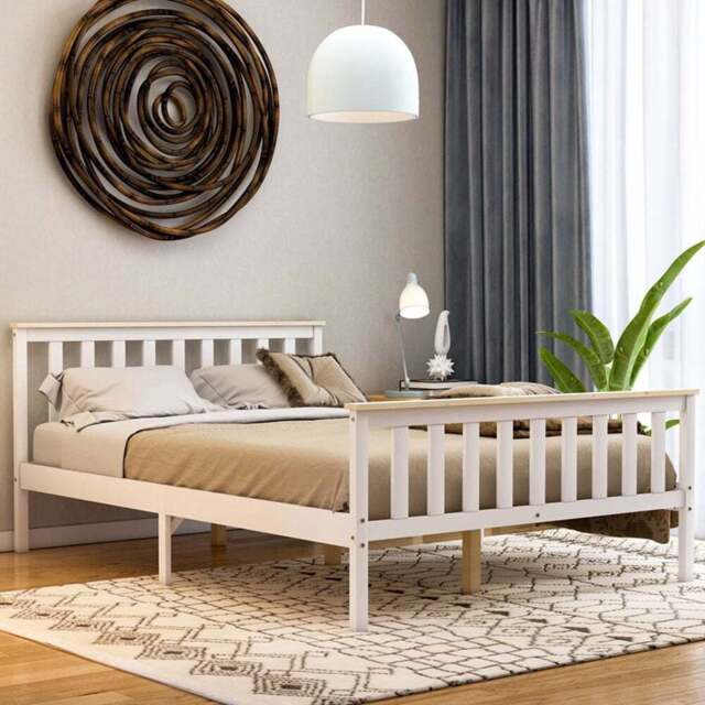 Vida Designs Milan Double White and Pine High Foot Wooden Bed Frame - Wilko - image 1