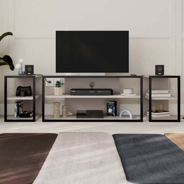 Decortie Echo 2 Shelf Mocha Grey Metal Frame Modern TV Unit with 2 Side Table - Size: 45 x 160 x 42cm - Wilko - image 1