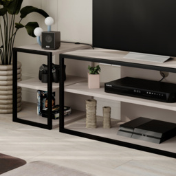 Decortie Echo 2 Shelf Mocha Grey Metal Frame Modern TV Unit with 2 Side Table - Size: 45 x 160 x 42cm - Wilko - thumbnail 4
